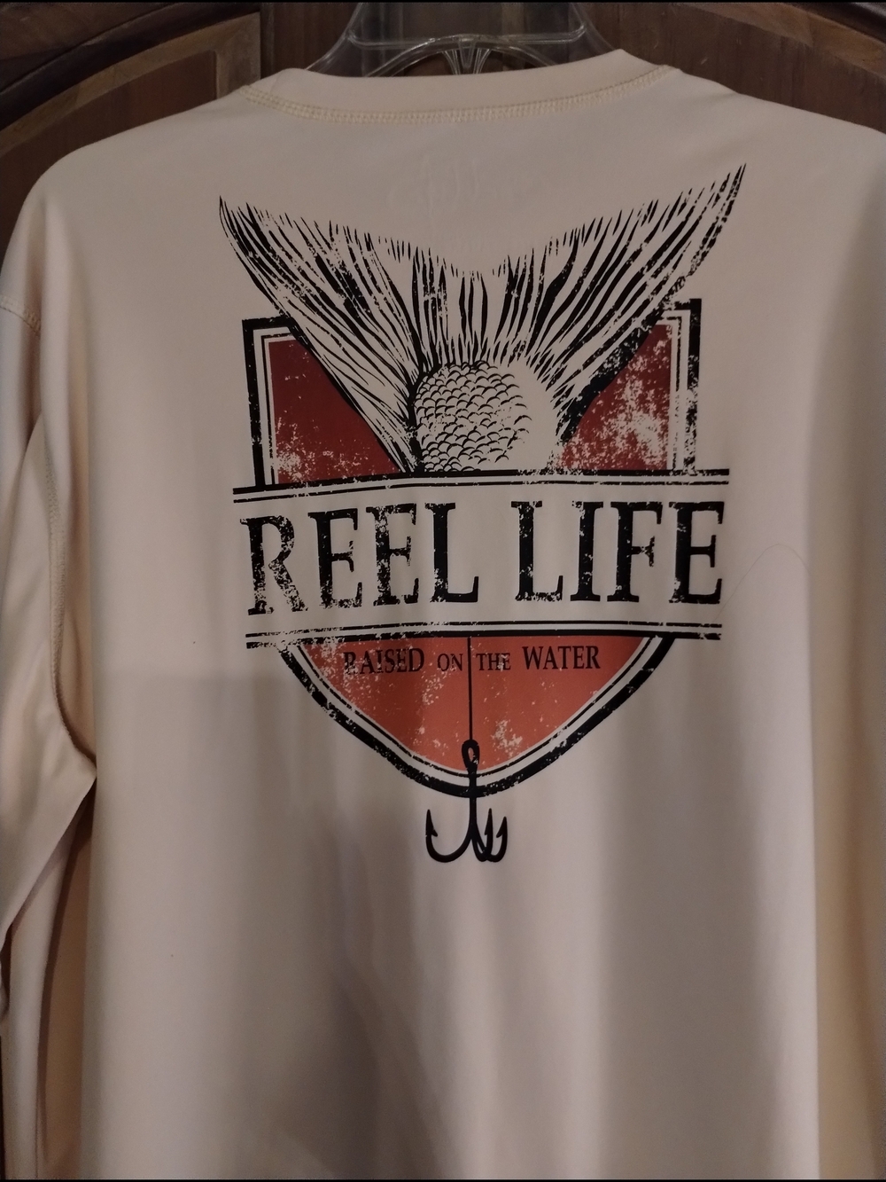Reel Life Men’s Long Sleeve Performance Tee - Cream/Orange Graphic